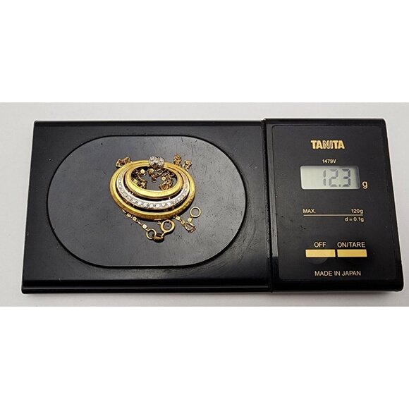 Vintage 18K Two Tone Multi Color Gold Diamond Oval Pendant Link Chain Necklace - Picture 16 of 16